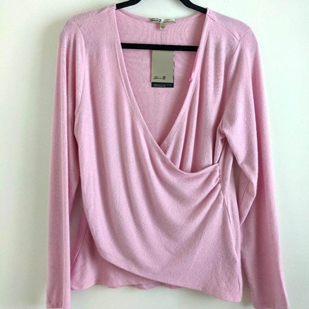 Nwt Seven 7 Pink Faux Wrap Sweater L